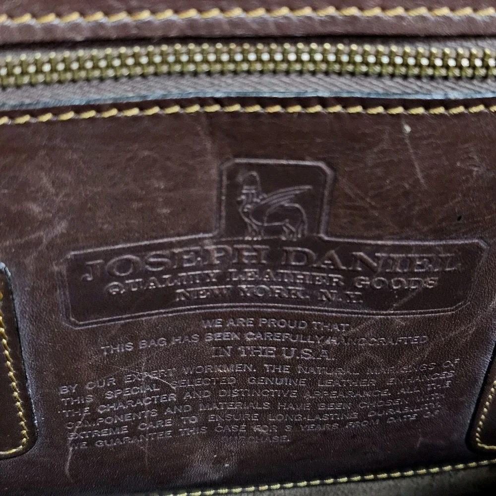 Joseph Daniel Belting Leather Briefcase Single Gusset Retractable Handles USA